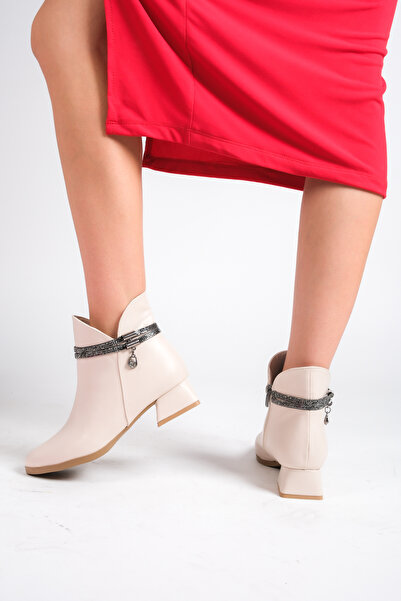 BAKGİY Bej Cilt Kadın Taşlı Bot BG1092-116-0001