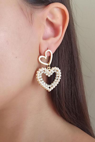 By Zeyna Aksesuar Women's Special Design Artificial Pearl Heart Model Earrings 002