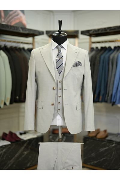 LONATOLİA Men's Suit Swallow Collar Italian Style Slim Fit Jacket Vest Pants