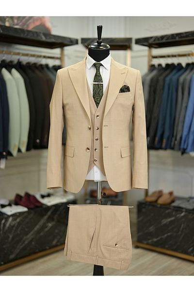 LONATOLİA Men's Suit Swallow Collar Italian Style Slim Fit Jacket Vest Pants