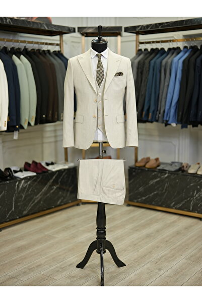 LONATOLİA Erkek Takım Elbise Kırlangıç Yaka İtalyan Stil Slim Fit Ceket Yelek Pantolon