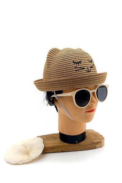 pouniq Light Beige Children's Straw Hat - for 1 to 6 Years - Smile Model Summer Hat