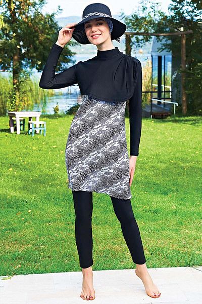 Ruko Maio Women's Cepken Model Long Sleeve Lycra Black Hijab Swimsuit C1T0N4O2