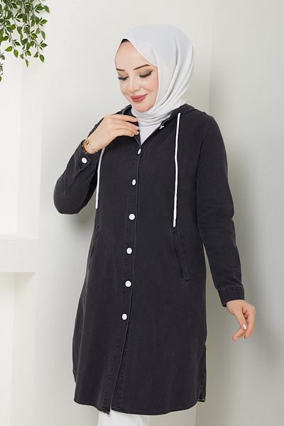 Pamuk Butik Women's Hooded Button Closure Denim Cap