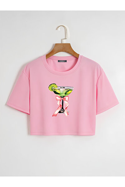 Mad&Calf Ženska limun koktel Štampano Oversize kroj Skraćeni kroj majica