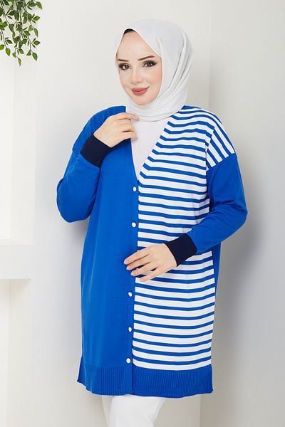 Pamuk Butik Γυναικεία ζακέτα Mercerized Stripe με λεπτομέρεια ριγέ πλεκτό