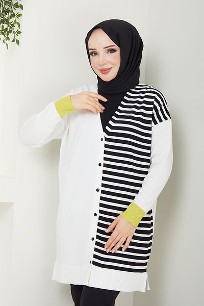 Pamuk Butik Γυναικεία ζακέτα Mercerized Stripe με λεπτομέρεια ριγέ πλεκτό