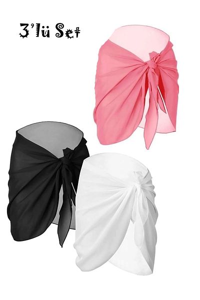 AYSHOME Ays Home 3-Piece Pareo Set Powder Black White (Size 55 Cmx155 cm)