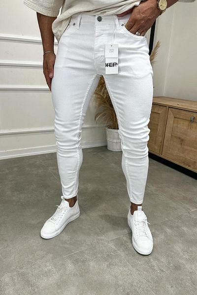 MADZEYMODA Ανδρικό λευκό τζιν Slim Fit Slim-Fit