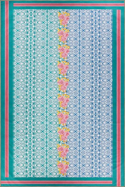 Rugs Modern Halı Covor cu bază țesută, lavabil, cu model floral și dungi alba...
