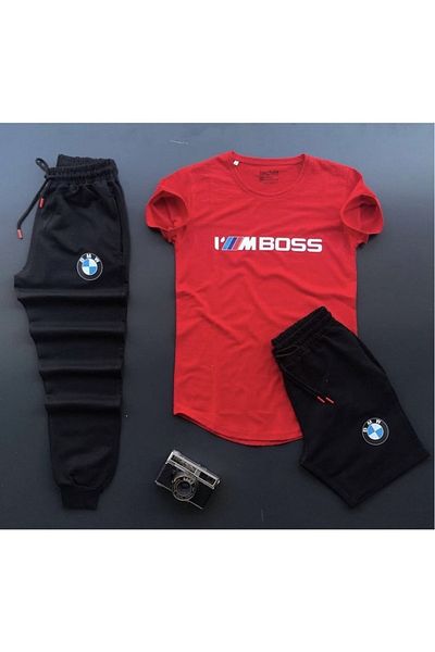 viperkombin MBoss Printed Shorts-T-Shirt Sweatpants 3-Piece Set Combination