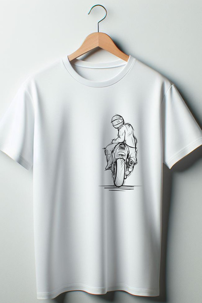Vordevia Tricou alb oversize cu decolteu rotund cu imprimeu biker