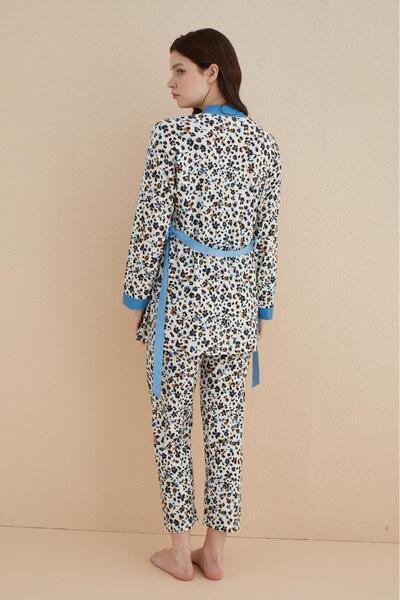 Mihra SS24 30201-10 Kadın / Marla Sabahlıklı Altı Uzun Takım / Mavi