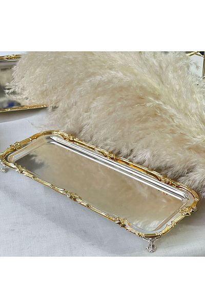 ZÜCACE DEKOR Silver Gold Bordered Standing Baton Presentation Tray
