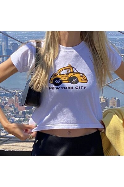 ÖZGESTORE New York City Printed White Crop
