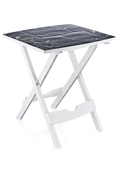 GuvenliPazar Plastik Portatif Katlanır Çok Amaçlı Sehpa Masa Siyah Mermer Des...