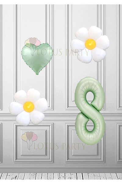 LOTUS PARTY Μπαλόνι με φύλλο μαργαρίτα με αριθμό 8 ετών Water Green - Προμήθειες γενεθλίων και πάρτι