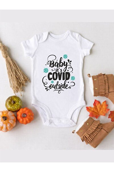 TUĞBABABY Baby It's Covid Outside Desenli Organik Çıtçıtlı Body