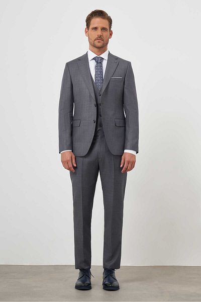 Morven Men's Smoked Polyviscon Basic Plain Pattern Slim Fit Mono Collar Suit