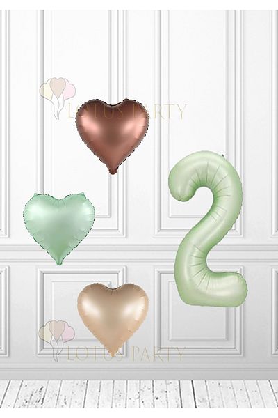 LOTUS PARTY 2 Years Old Retro Water Green Number and Heart Foil Balloon Birthday and Party Supplies