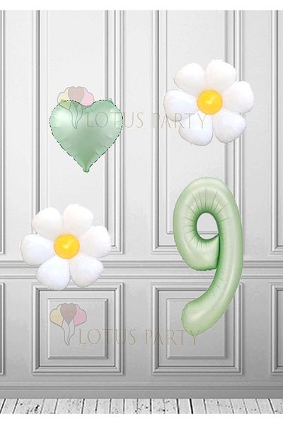 LOTUS PARTY Μπαλόνι με φύλλο μαργαρίτα με αριθμό 9 ετών Water Green - Προμήθειες γενεθλίων και πάρτι