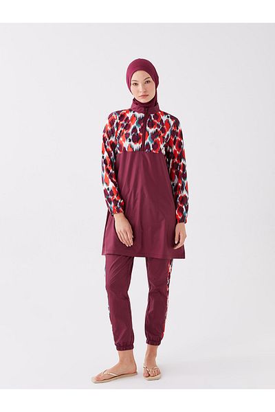 LC Waikiki High Collar Patterned Long Sleeve Women's Hijab Swimsuit Set