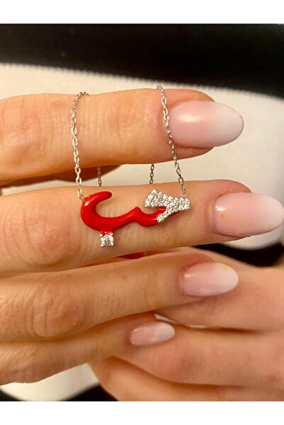 Rachel Silver 925 Ayar Gümüş Arapça Aşk Yazılı Kırmızı Mineli Kolye