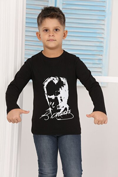 ixoskids club Kız Ve Erkek Çocuk Uzun Kollu Yüzde 100 Pamuk Atatürk Baskılı Tişört Minah-08090002