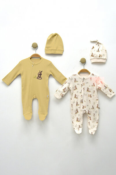 MODAMBEBEK Tavşan Desenli 2'Lü Bebek Tulum Takımı