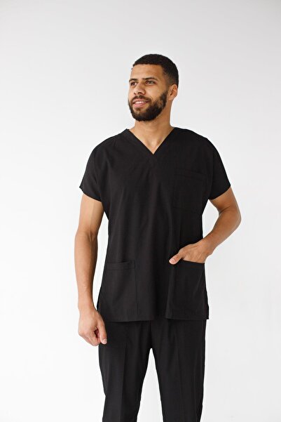 Dr. Mitra Men's Lycra Bat Sleeve Nurse Doctor Suit Black