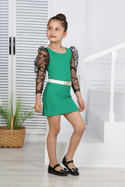 ixoskids club Κοριτσίστικο φόρεμα με λαιμόκοψη μακρυμάνικο φόρεμα αποφοίτησης-γενεθλίων-ειδικές περιστάσεις Minah- 06130009