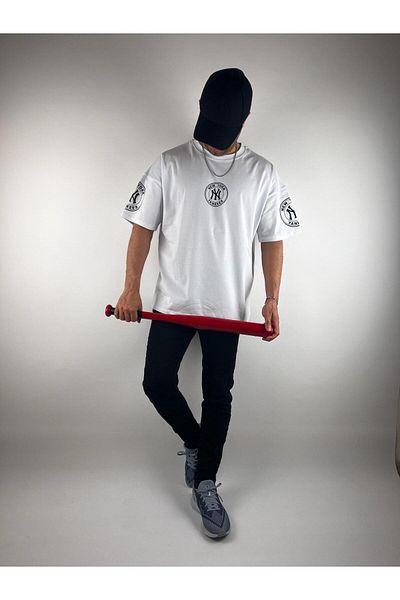 ESSFASIHON Unisex Oversize Μπλουζάκι με ραβδωτό γιακά με ριμπ μπλουζάκι
