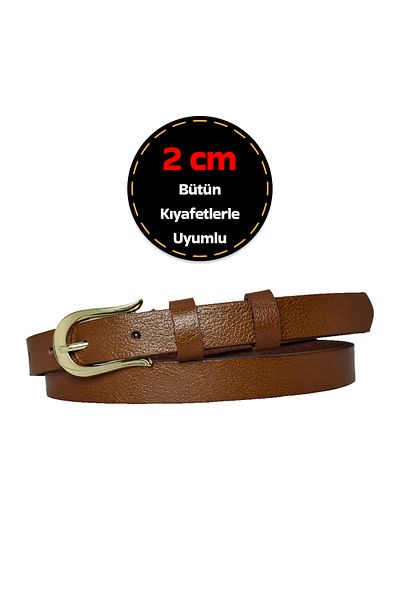 GoDeri 100% Genuine Leather, Color Buckle Thin 2 cm Light Brown Women's Belt; Dress, Pants Belt_atnl