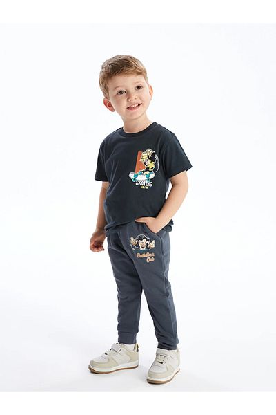 LC Waikiki LCW baby Crew Neck Short Sleeve Nostalgic Monkey Printed Baby Boy T-Shirt