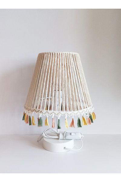C&A&B KUZEY AVİZE MACROME ECRU ROPE WRAP COLORED FRINGED BEDROOM, BABY GIRL AND CHILDREN'S ROOM LAMP SHADE