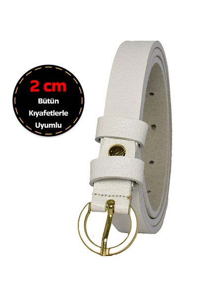 GoDeri Curea de damă cu cataramă de culoare aurie, 2 cm subțire, alb lapte - Curea pentru rochie și pantaloni 100% piele naturală