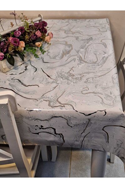 Başak Ev Tekstili Bright Gray Silver - Wipeable OilclothPVCCover, Fiber Design