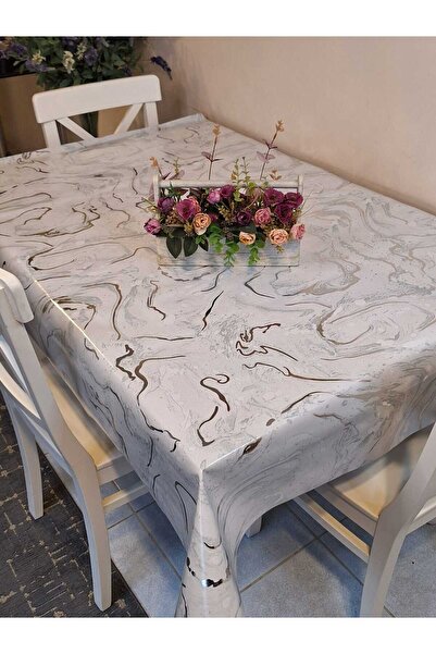 Başak Ev Tekstili Bright Gray Silver - Wipeable OilclothPVCCover, Fiber Design