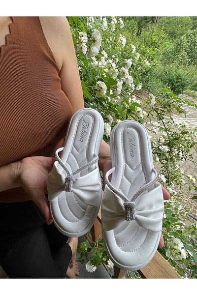 Hızlı Al Papuci albi pentru femei cu talpă cu piatră (ZABIHA)
