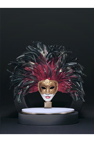 Venemask Tüylü Prenses Kırmızı Siyah Venedik Maskesi