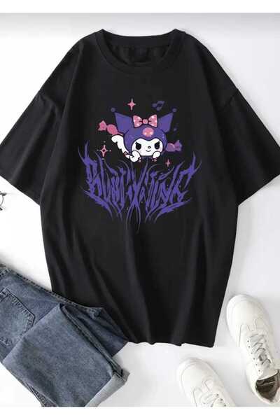 Elvino Japon Karakter Kuromi Baskılı Oversize Rahat Kalıp Tshirt