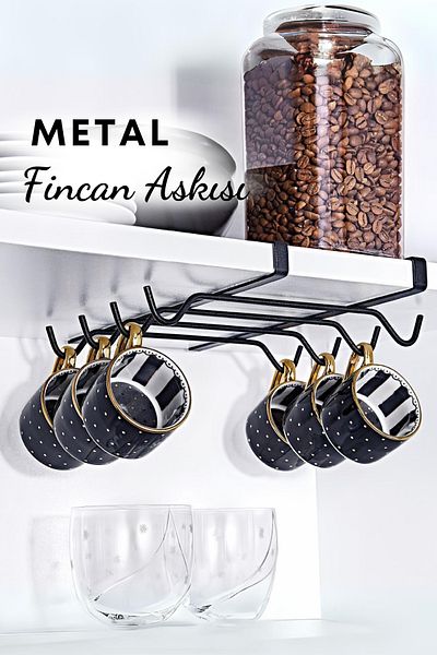 GRİMOR Life Black Stainless 8-Hook Metal Cup Hanger - Kitchen