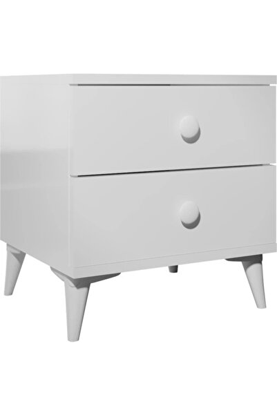 Evistro Komidin 2 Çekmeceli Beyaz - Beyaz Kulplu Konik Ayaklı Kurulu