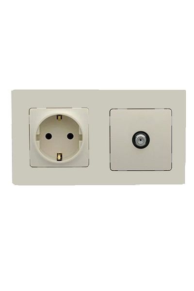 Legrand Salbei Beige (Cream) Set of 2 Grounded Socket and F Connector Satellite Socket Set