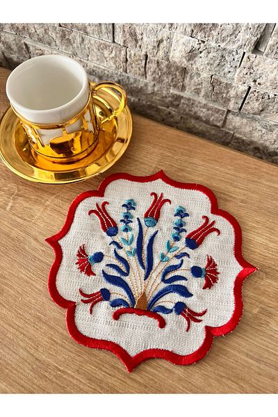 Nakışkonsept Tile Pattern Embroidered 6-Piece Cocktail Napkin