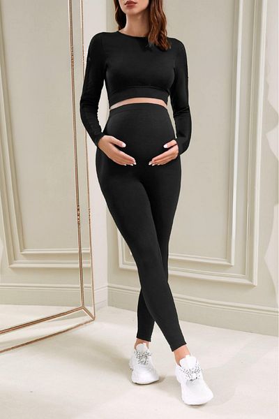 MADALİNA Leggings de maternitate pentru femei, negri, bumbac 95%.