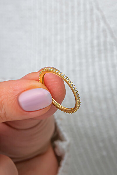 Nereze 925 Ayar Gümüş Gold Kaplama Tek Sıra Tamtur Yüzük