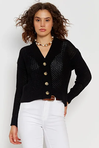 Hopoi Women's Black Mesh Openwork Cardigan Hop85009