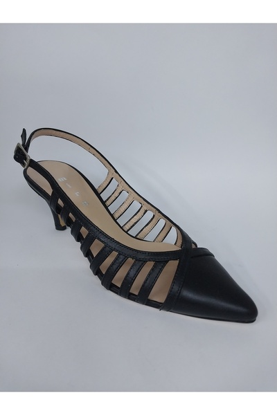 Mira Deri 7 cm Heeled Leather Caged Genuine Women's Stiletto - Open Back