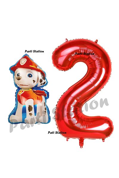 Parti Station Paw Patrol Marshall 2 Year Old Dog Fire Department Balloon and Red Number Birthday Set